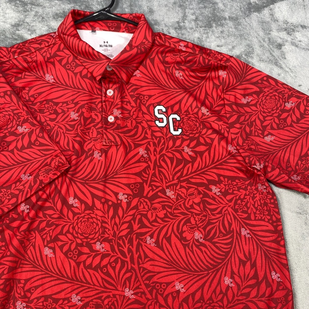 Under Armour South Carolina Gamecocks Men's XL Red Floral Polo Shirt NCAA Golf